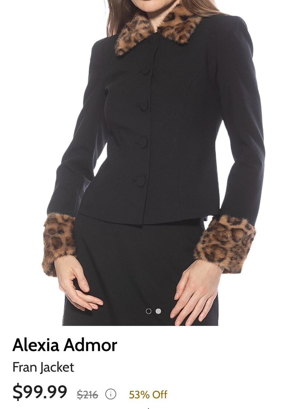 Alexia Admor Black Jacket with Leopard Faux-Fur Trim